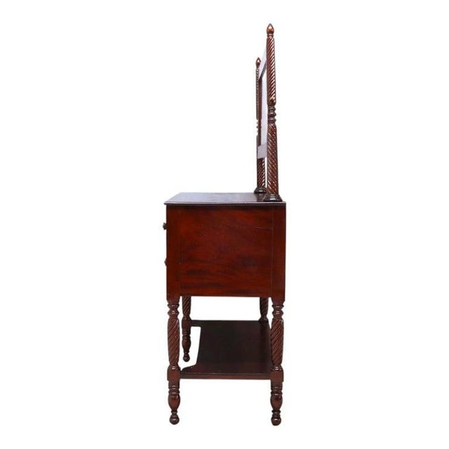 Early 19th Century Sheraton Carved Mahogany 3 Drawer Dressing Table With Barley Twist Legs & Mirror For Sale - Image 14 of 16
