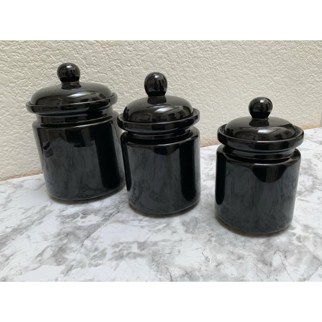 Ceramic Vintage Black Pottery Ceramic Storage Canisters, Set of Three For Sale - Image 7 of 9