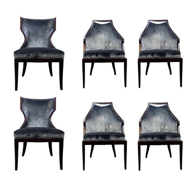 Baker Marat & Malmaison Velvet & Mahogany Wood Dining Chairs Set of 6