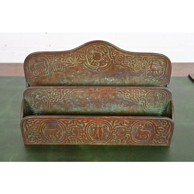 Art Deco Tiffany Studios New York Zodiac Pattern Bronze Letter Rack For Sale - Image 3 of 12