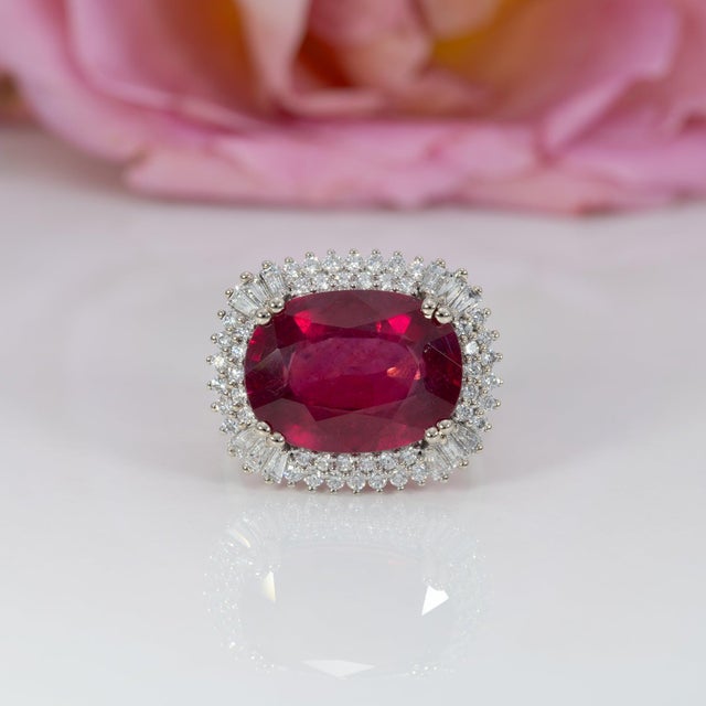 2020s 12Ct Madagascar Ruby Ring With Earth-Mined Diamond Accents: Solid 14k Gold, Size 6.75 For Sale - Image 5 of 9