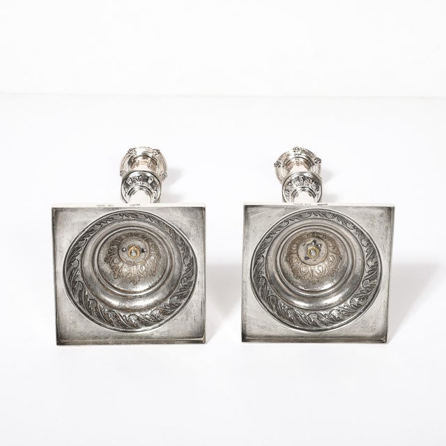 Pair of Silver Corinthian Column & Acanthus Sabbath Candlesticks by Ludwig Nast For Sale - Image 16 of 18