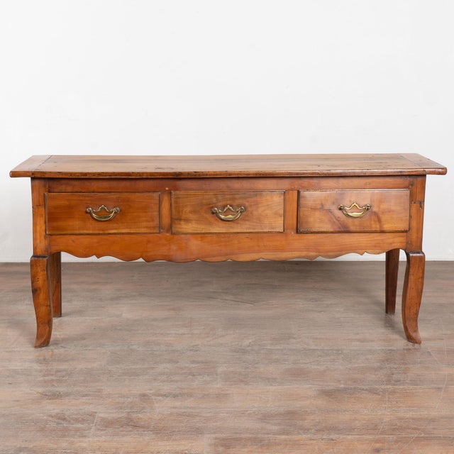 French Provincial 19th Century French Cherry Three Drawer Console Table For Sale - Image 3 of 12