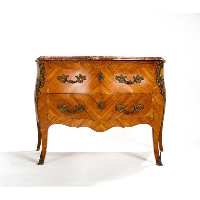 Louis XV Style Bombé Commode in Wood and Red Marble, Late 19th Century For Sale - Image 3 of 8