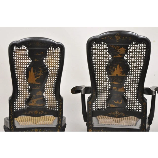 Antique Chinoiserie Queen Anne Hand Painted Floral Cane Dining Chairs - Set of 4 For Sale - Image 10 of 12