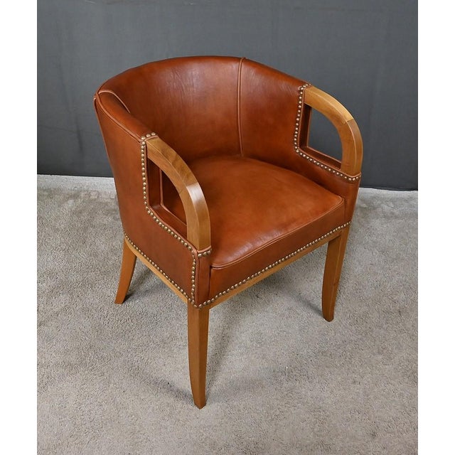 Vintage Art Deco Chairs in Walnut and Leather, 1940, Set of 4 For Sale - Image 12 of 18