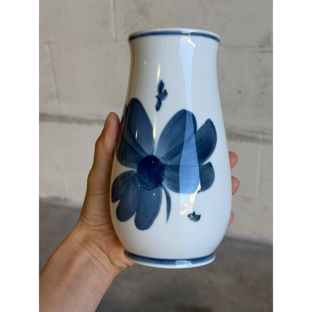 Blue Porcelain Bud Vase Blue Anemone Flower B&g Copenhagen Denmark Mid 20th Century For Sale - Image 8 of 9