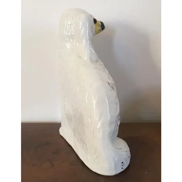 19th Century Large 19th Century English Victorian Staffordshire Pearlware Spaniel Dog with Glass Eyes For Sale - Image 5 of 11