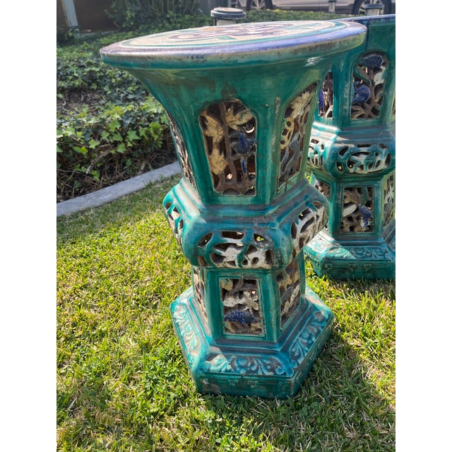 Antique Chinese Turquoise Sancai Pottery Glazed Pedestals For Sale - Image 10 of 12