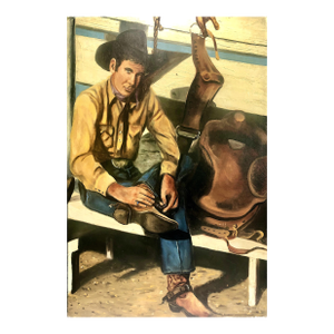 A Mid 20th-Century American Cowboy Prepares for a Ride