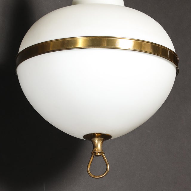 Mid-Century Modern Murano Glass & Brass Banded Detailed Pendant Chandelier For Sale - Image 17 of 18