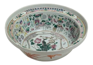 Antique Large Chinese Qing Period Famille Rose Enameled Porcelain Water Washbasin