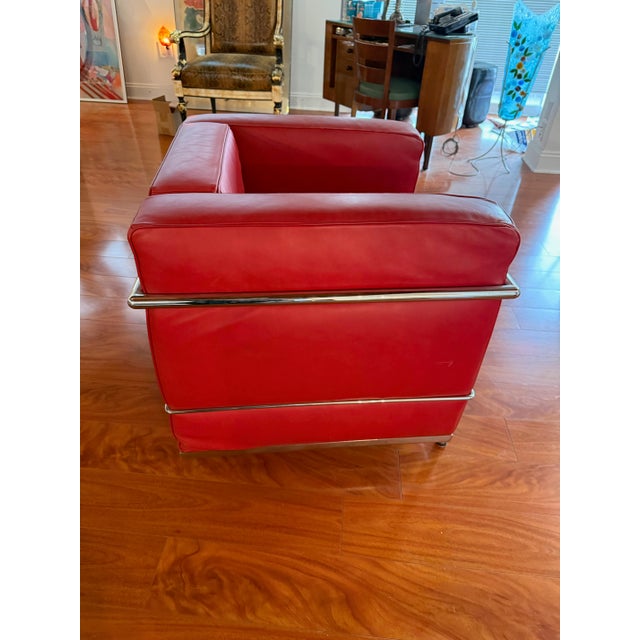 Chrome and Red Leather Club Chair in the Style of Le Corbusier For Sale In New York - Image 6 of 10