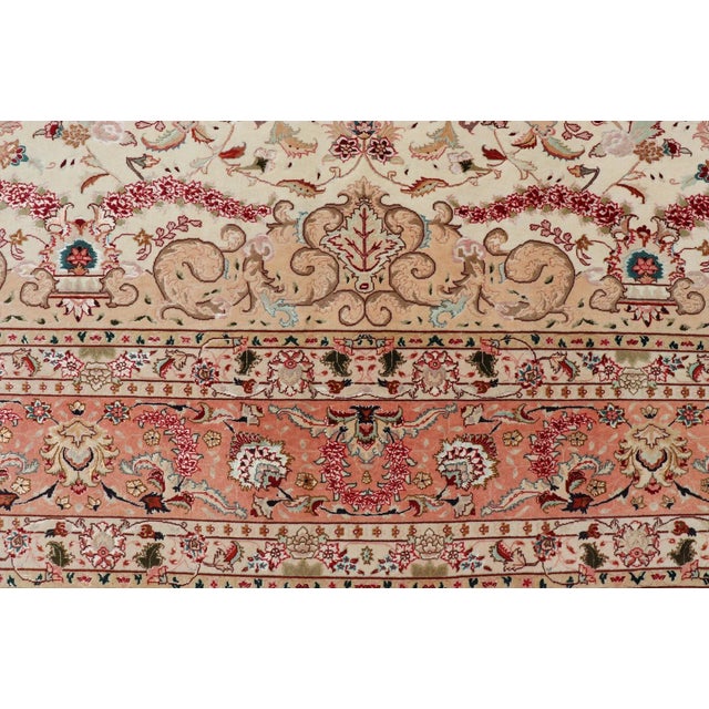 Vintage Persian Fine Tabriz Rug With Floral Medallion Design in Wool and Silk 9'10 X 13'0 For Sale - Image 9 of 11