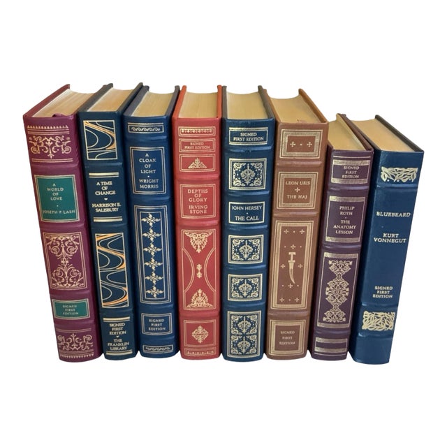 Collection of 8 First Edition and Signed Franklin Mint Leather Books 1980s For Sale