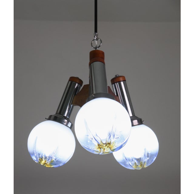 1970s 1970s Italian Midcentury 3 Light Turquoise Blu Murano Glass Chandelier by Mazzega For Sale - Image 5 of 15