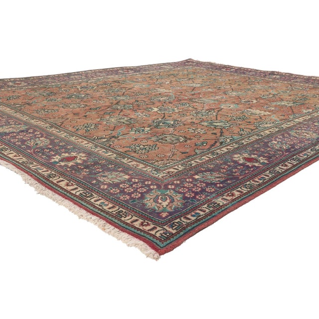 75505 Vintage Persian Tabriz Rug, 07'10 X 09'08. Traditional sensibility meets nostalgic charm in this hand knotted wool...