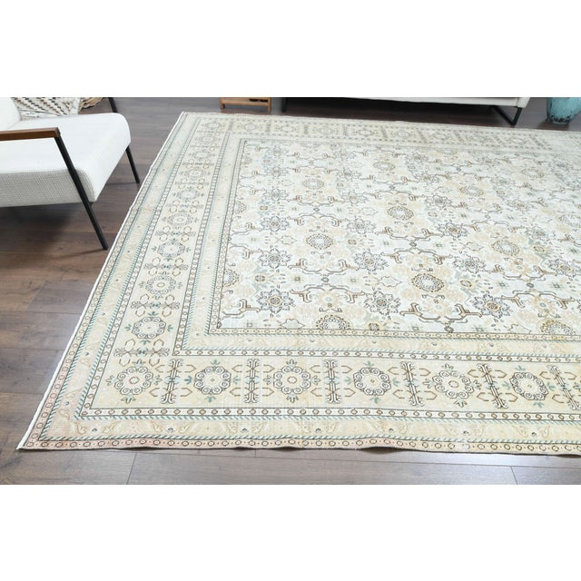 Textile 1970s Vintage Persian Handmade Wool Cotton Light Yellow Area Rug For Sale - Image 7 of 11
