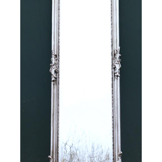 Late 20c Rococo Silver Finish Floor Mirrors – 2 Pc For Sale - Image 6 of 14