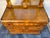1930s Vintage Art Deco Waterfall Dresser With an Attached Arched Mirror Featuring Amber-Tinted Glass Panels and Geometric Wood Inlay on Casters For Sale - Image 5 of 12