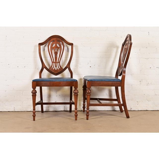 Baker Furniture Style Federal Carved Mahogany Shield Back Side Chairs or Dining Chairs, Pair For Sale - Image 10 of 12