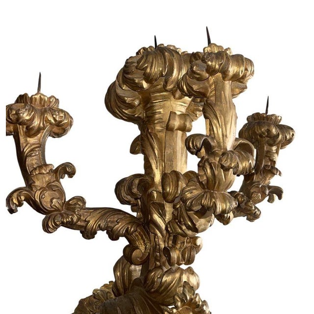 Rare Pair of Early 19th Century Italian Baroque Style Giltwood Wall Candelabras For Sale - Image 4 of 10