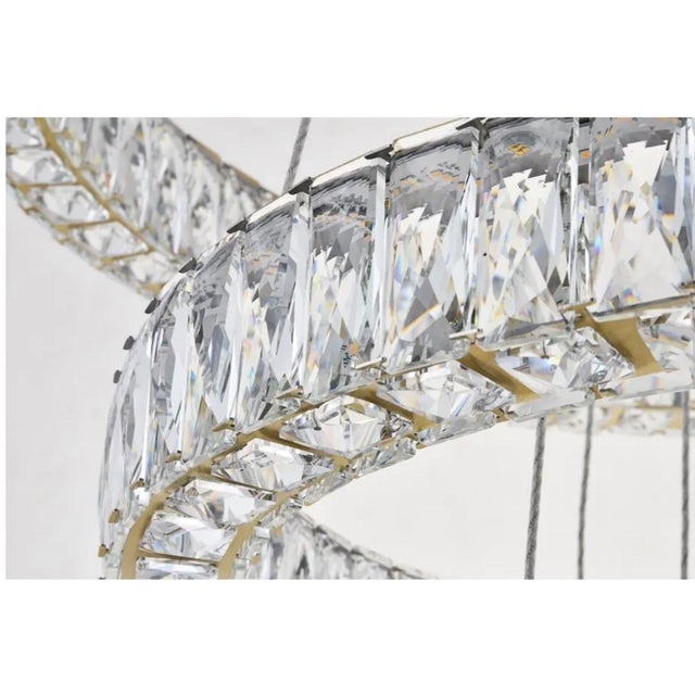 Metal Elegant Lighting Monroe 3 Light 32" Wide Led Crystal Ring Waterfall Chrome Chandelier With Clear Royal Cut Crystals For Sale - Image 7 of 8