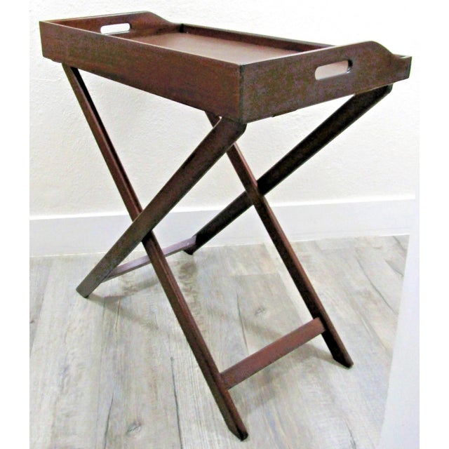 Brown Mid 20th Century Vintage English Butler's Mahogany Tray Table With Folding Stand For Sale - Image 8 of 18