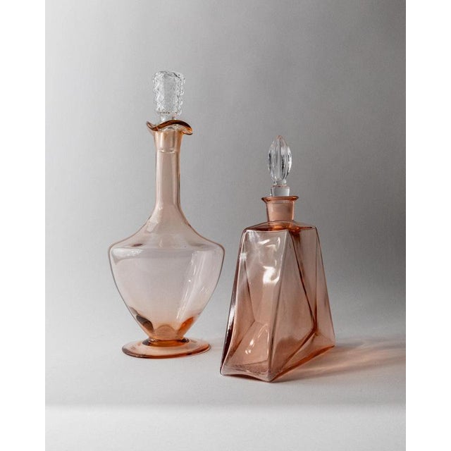 Vintage Rosaline Murano Glass Decanters with Stoppers, 1940s, Set of 2 For Sale - Image 3 of 11