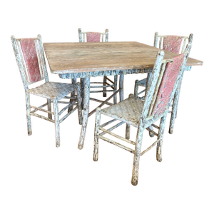 Early 1900s Rustic Hickory Dining Table and Chairs Set by Old Hickory Furniture Co. - Set of 5