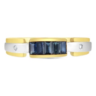 Sapphire Multi-Toned Gold Ring with Satin Finish, Size 9 For Sale
