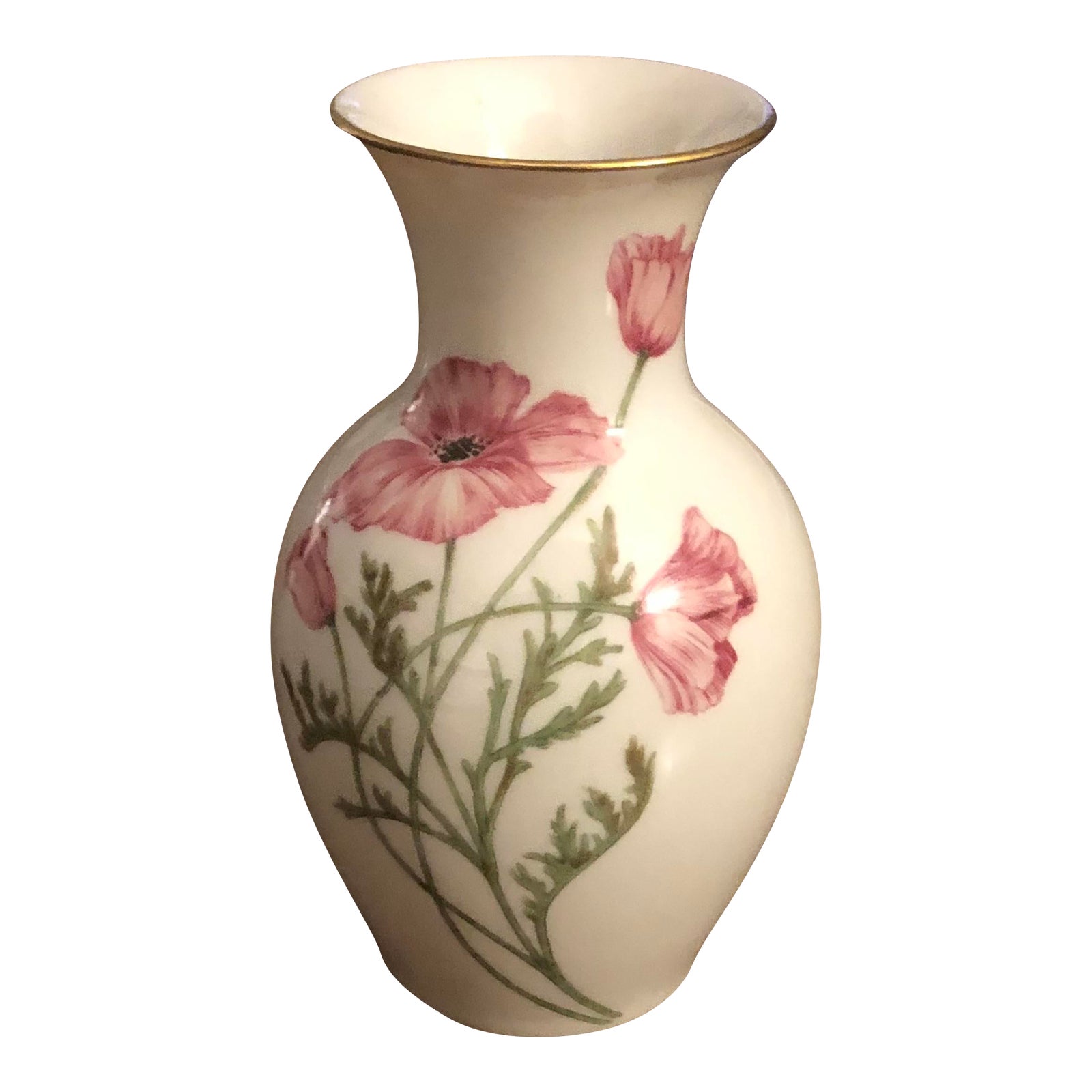 Vintage Italian Richard Ginori Pink Poppies Bud Vase | Chairish