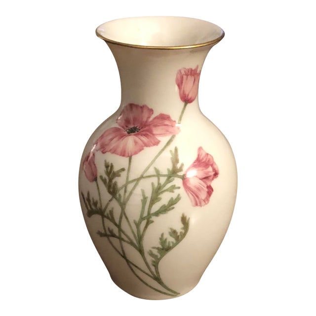 Vintage Italian Richard Ginori Pink Poppies Bud Vase For Sale