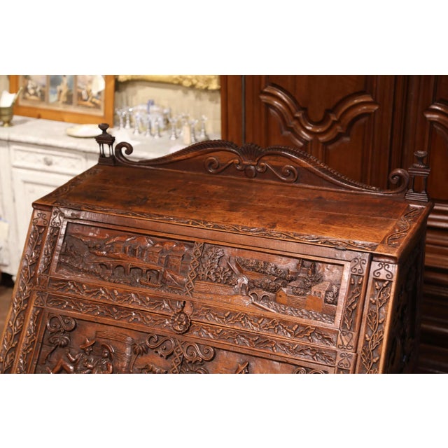 Mid 19th Century 19th Century French Louis XV Carved Oak Secrétaire With Figural Scenes For Sale - Image 5 of 13