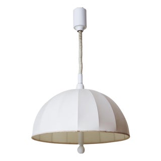 Swedish White Fabric Shade Height-Adjustable Pendant Lamp, 1980s For Sale