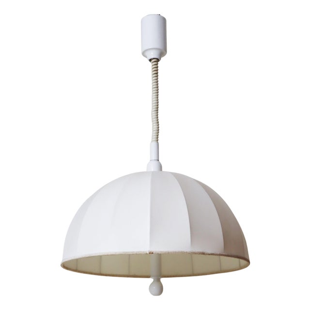 Swedish White Fabric Shade Height-Adjustable Pendant Lamp, 1980s For Sale
