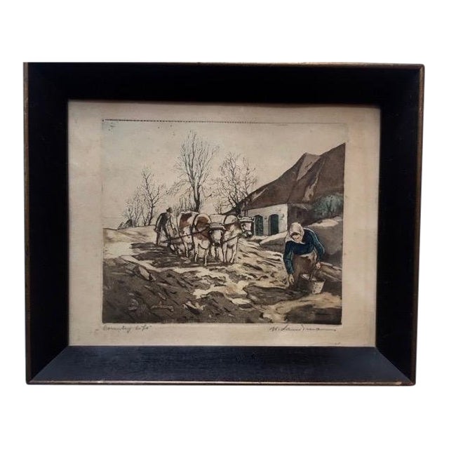 Early 20th Century Antique W. Landsman "Country Life" Hand-Colored Lithograph Print For Sale