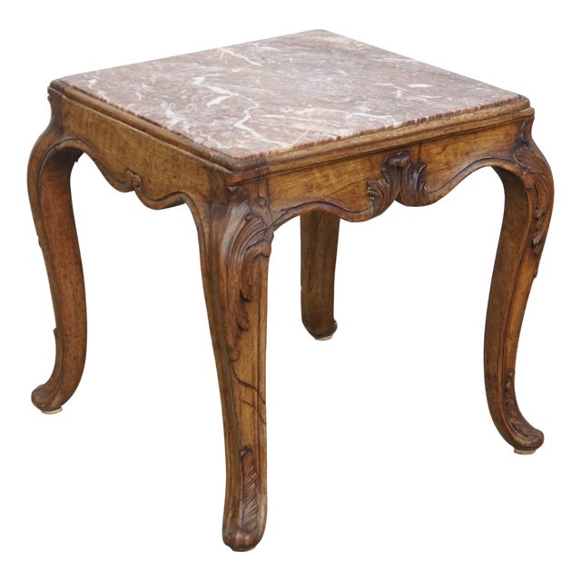Antique French Square Side Table with Wooden Frame and Marble Top, 1800s For Sale