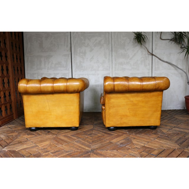Vintage Pair of Brown Honey Leather Chesterfield Club Chairs — England, Circa 1950 For Sale - Image 10 of 18