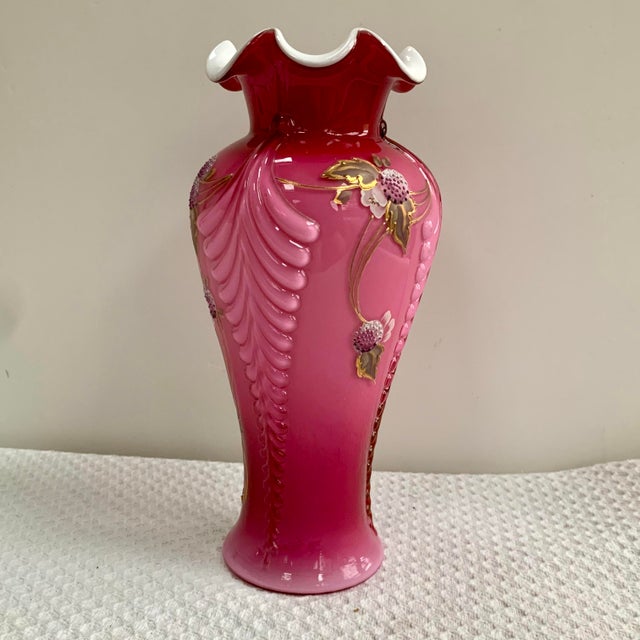 Fenton Art Glass Company Fenton "Berries of Wild Rose" Art Glass Vase Limited Edition For Sale - Image 4 of 14