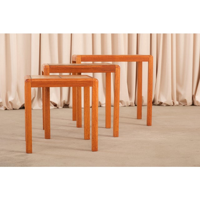 Danish Modern Teak Nesting Tables, Ceramic Tile Tops, 1960s Style For Sale - Image 4 of 15