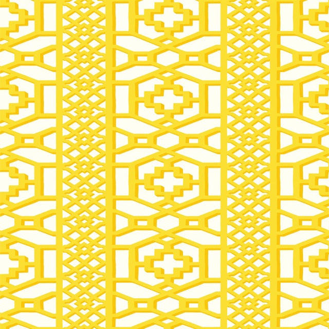 Schumacher Zanzibar Trellis Wallpaper in Canary For Sale