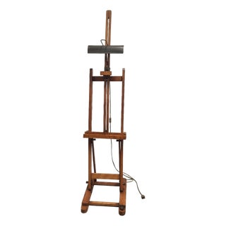 Mid-20th Century Wooden Artists Studio Easel with Integrated Lamp, 1950s For Sale