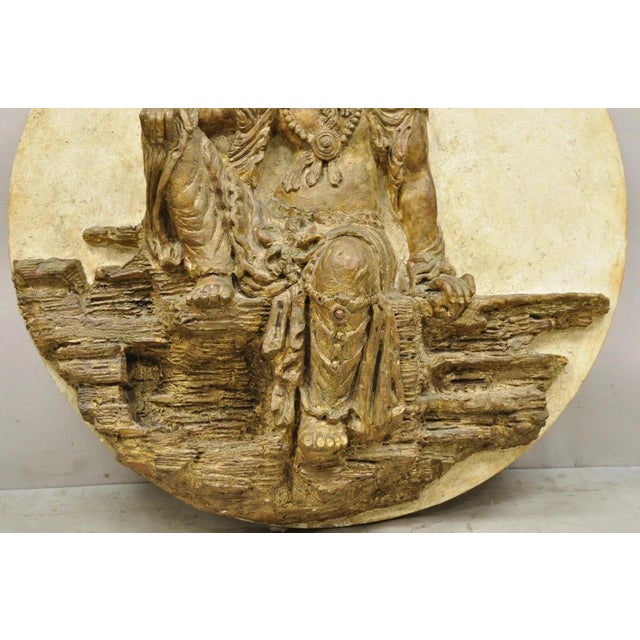 Vintage 43" Fiberglass Kuan Shih Yin Buddha Relief Round Wall Art Sculpture For Sale In Philadelphia - Image 6 of 12