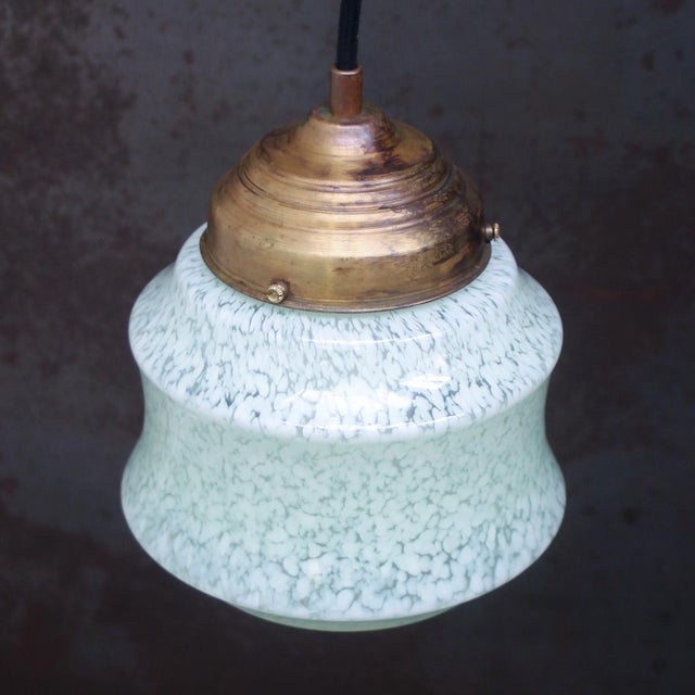 French Art Deco Green Clichy Glass Pendant Lamp For Sale - Image 4 of 6