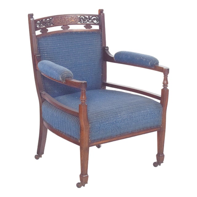 English Ladys Chair in Blue Upholstery For Sale