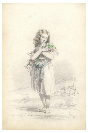 Berr, Flower Girl, Mid 19th Century, Graphite Drawing