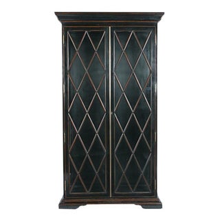 Black Armoire with Orange Accents and Glass Doors For Sale