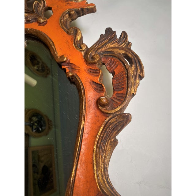 19th Century Rococo Italian Venetian Orange Gold Gilt Carved Wood Mirror For Sale - Image 6 of 12