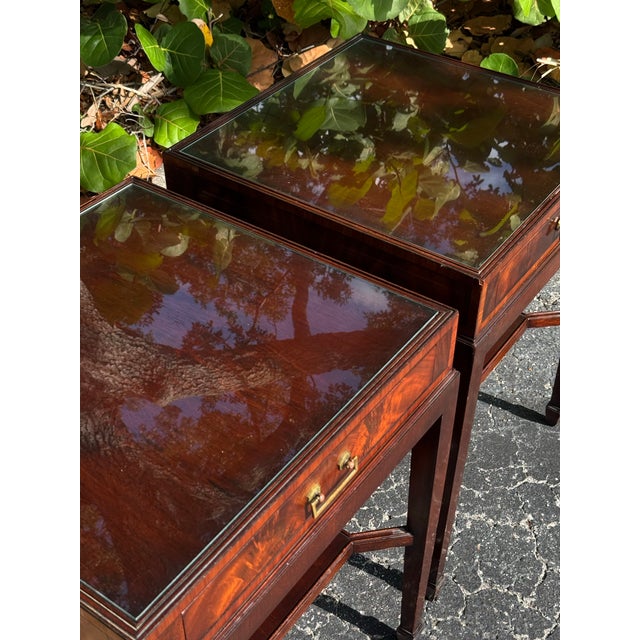 Pair of 1940s Mahogany End Tables With Glass Tops For Sale - Image 4 of 8